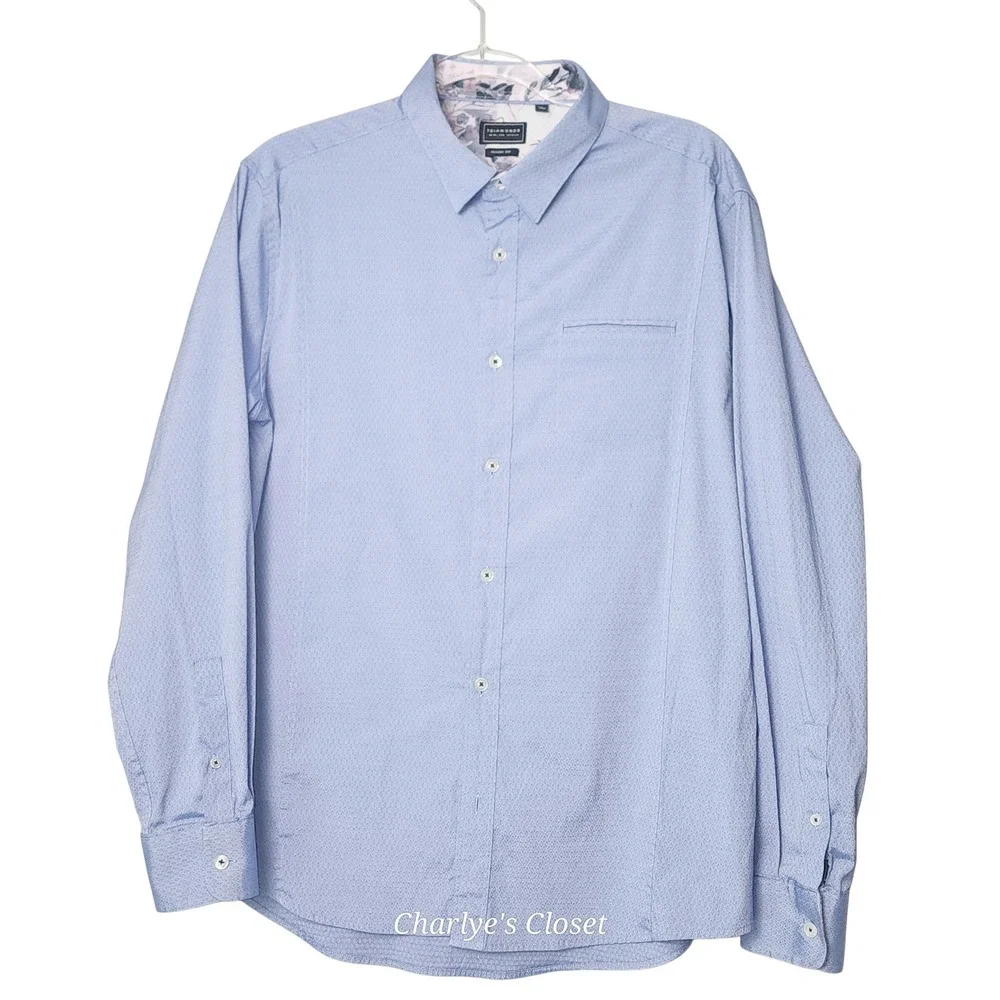 7 Diamonds‎ Button Down Dress Shirt L Caribbean Skies Classic Fit Euro Chic